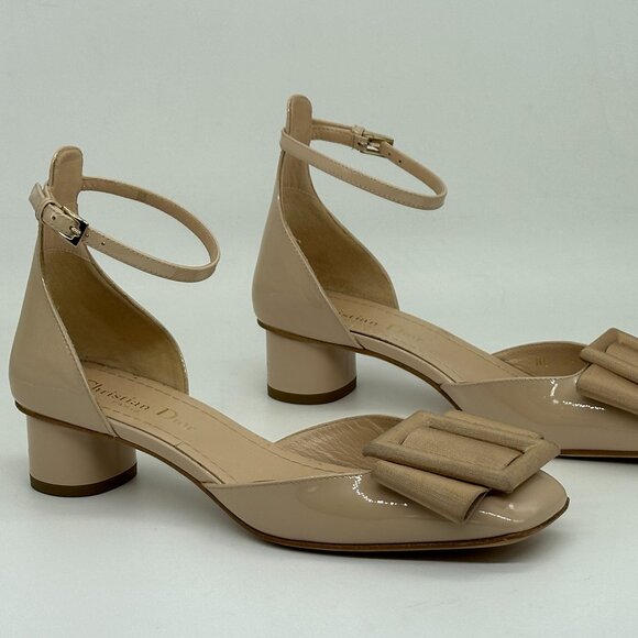DIOR IDYLLE Patent Leather Ankle Strap Bow Buckle Ballet Pumps Shoes Heels - Picture 12 of 15
